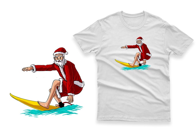 summer santa claus surfing hand drawn 100% vector ai, eps, svg, png transparent background