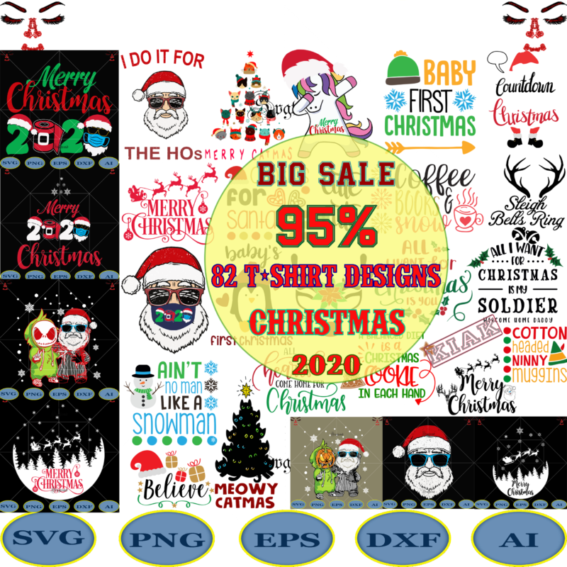82 Christmas T shirt designs bundles Svg, Bundles christmas Svg, Merry Christmas Svg, Christmas Svg, Merry Christmas, Santa in sunglasses wearing mask svg, Santa wearing mask Svg, Merry Christmas 2020