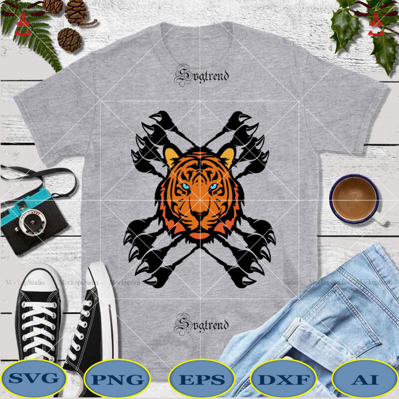Tiger's face and the deadly weapon are claws, Tiger Svg, Tiger vector, Tiger logo, Tiger png, Tiger face Svg, Tiger face vector, Tigers are wild beasts that need to be