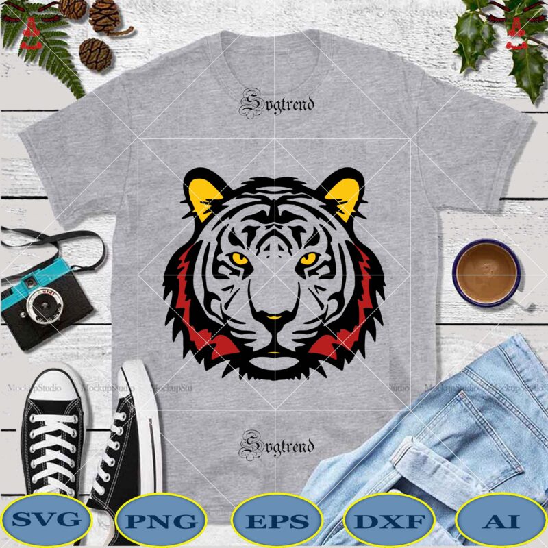 Tiger face white Svg, Tiger Svg, Tiger vector, Tiger logo, Tiger png, Tiger face Svg, Tiger face vector, Tigers are wild beasts that need to be protected Svg, Wild animal,