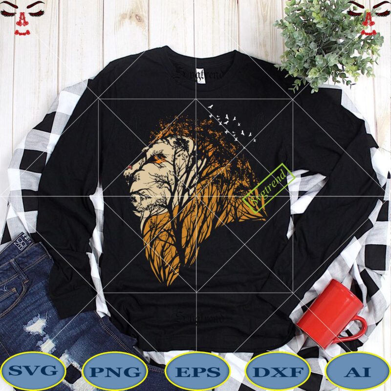Lion t shirt template vector, The lion king in the green forest logo, Lion vector, Lion Svg, Lion Png, Lion design, Lion logo, King Svg, King lion vector, Lion King