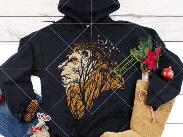 Lion t shirt template vector, the lion king in the green forest logo, lion vector, lion svg, lion png, lion design, lion logo, king svg, king lion vector, lion king