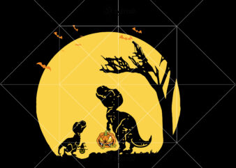 Halloween Dinosaur Svg, Spooky Saurus Rex Svg, T-Rex with Pumpkin Svg, Terror dinosaur and baby dinosaur to the halloween festival Svg, Terror dinosaur and baby dinosaur to the halloween festival