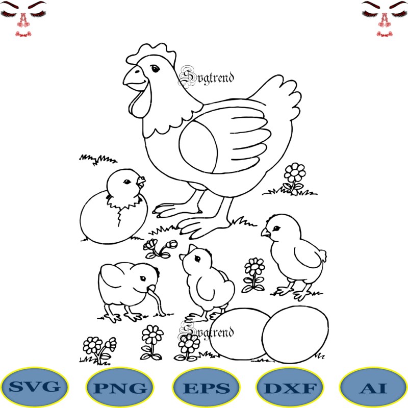 Chicken Svg, Mother chicken Svg, Chick Svg, Chicken vector, Chicken logo, Mother chicken teaches chicks to find food Svg, Chicken family