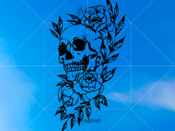 Skull with roses svg, skull with flower vector, sugar skull svg, skull svg, skull vector, sugar skull art vector, skull with flower svg, skull tattoos svg, halloween, day of the