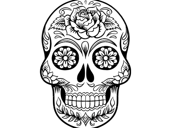 Skull with flower vector, sugar skull svg, skull svg, skull vector, sugar skull art vector, skull with flower svg, skull tattoos svg, halloween, day of the dead svg, calavera svg,