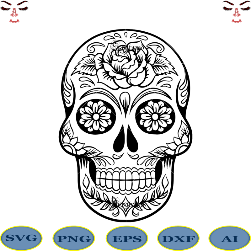 Skull with flower vector, Sugar Skull Svg, Skull Svg, Skull vector, Sugar skull art vector, Skull with flower Svg, Skull Tattoos Svg, Halloween, Day of the dead Svg, Calavera Svg,