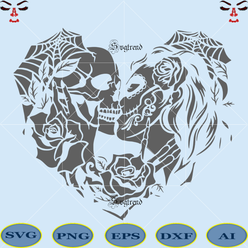 Download Sugar Skull Kissing With Flowers Svg Sugar Skull Svg Skull Svg Valentine Svg Valentin Buy T Shirt Designs