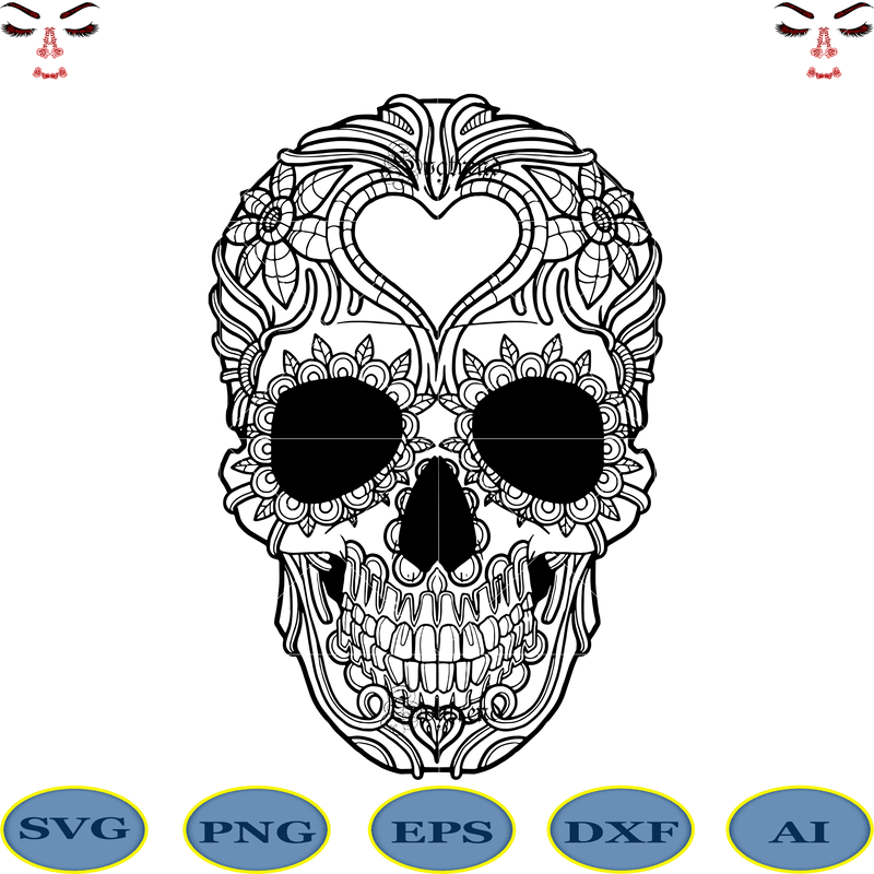 Download Skull with flower vector, Sugar Skull Svg, Skull Svg ...