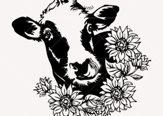 Cows with Sunflowers Svg, Cow Face Svg, Cow Svg, Sunflowers Svg, Cow Head Svg, Heifer Cow Svg, Funny Farm Animal Cut File for Cricut