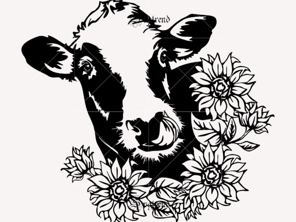 Cows with sunflowers svg, cow face svg, cow svg, sunflowers svg, cow head svg, heifer cow svg, funny farm animal cut file for cricut t shirt vector file