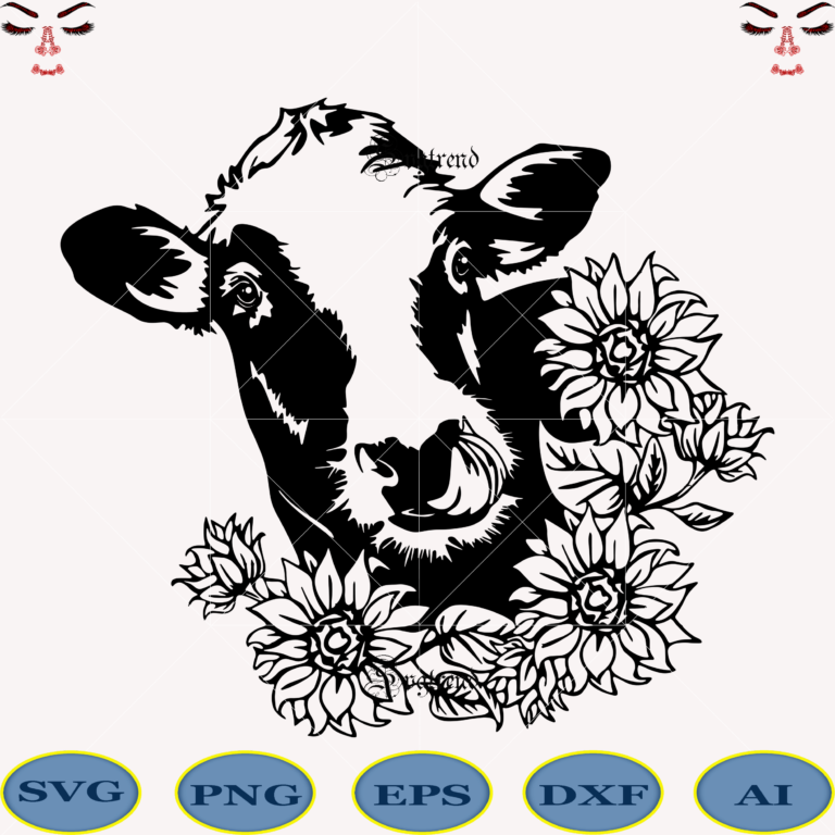 Cows with Sunflowers Svg, Cow Face Svg, Cow Svg, Sunflowers Svg, Cow