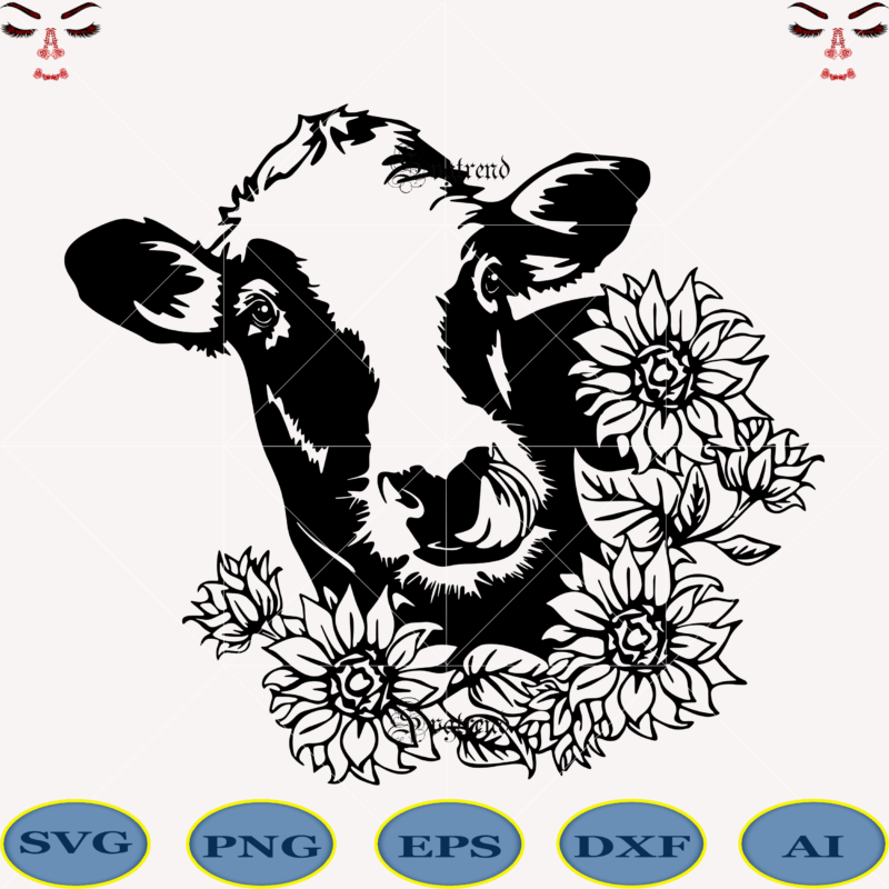 Cows with Sunflowers Svg, Cow Face Svg, Cow Svg, Sunflowers Svg, Cow Head Svg, Heifer Cow Svg, Funny Farm Animal Cut File for Cricut