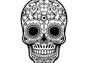 Skull with flower vector, Sugar Skull Svg, Skull Svg, Skull vector, Sugar skull art vector, Skull with flower Svg, Skull Tattoos Svg, Halloween, Day of the dead Svg, Calavera Svg,