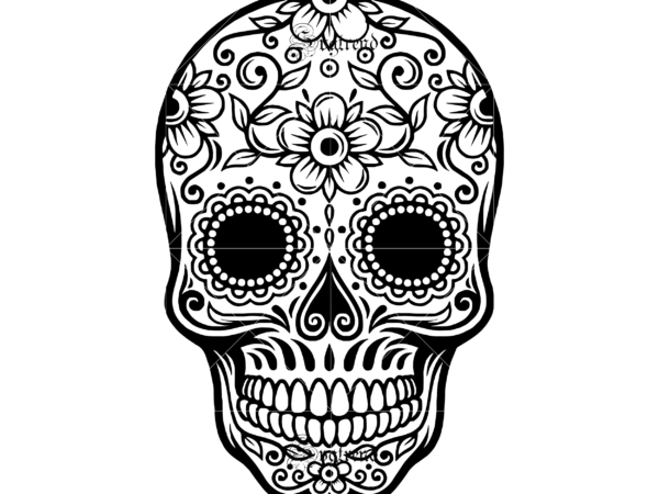 Skull with flower vector, sugar skull svg, skull svg, skull vector, sugar skull art vector, skull with flower svg, skull tattoos svg, halloween, day of the dead svg, calavera svg,