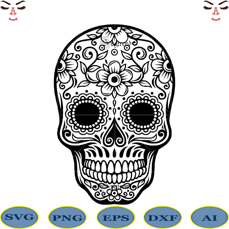 Skull with flower vector, Sugar Skull Svg, Skull Svg, Skull vector, Sugar skull art vector, Skull with flower Svg, Skull Tattoos Svg, Halloween, Day of the dead Svg, Calavera Svg,