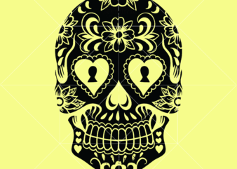 Skull with flower vector, Sugar Skull Svg, Skull Svg, Skull vector, Sugar skull art vector, Skull with flower Svg, Skull Tattoos Svg, Halloween, Day of the dead Svg, Calavera Svg,