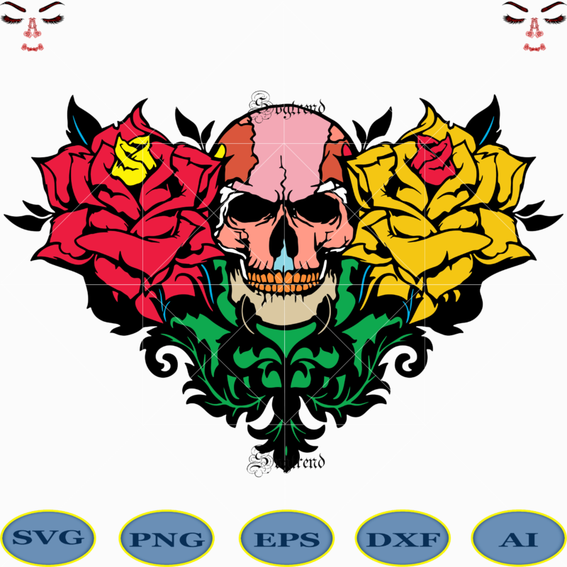 Heart shape skull with roses Svg, Skull with flower vector, Sugar Skull Svg, Skull Svg, Skull vector, Skull logo, Sugar skull vector, Sugar skull logo, Skull with flower Svg, Skull