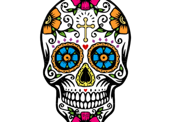 Skull with flower vector, Sugar Skull Svg, Skull Svg, Skull vector, Sugar skull art vector, Skull with flower Svg, Skull Tattoos Svg, Halloween, Day of the dead Svg, Calavera Svg,