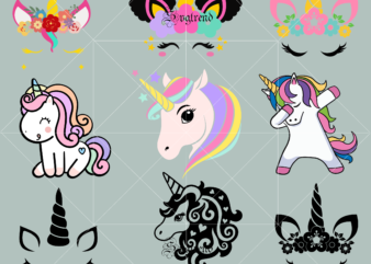 9 T shirt Designs Bundles Cute Unicorn vector, Unicorn SVG 9 Bundles, Cute Unicorn Svg