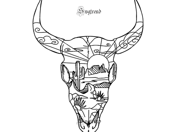 Cow head tattoo pattern vector, desert scene steer skull svg, skull cow face svg, desert scene steer svg, cow head svg, heifer cow svg, farm animal cut file for cricut