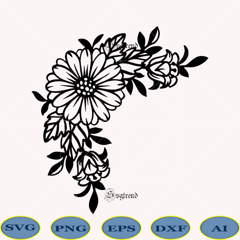 Flowers frame SVG cut file, Daisy flower SVG, Floral frame SVG png, Floral border svg png, Floral ornament svg png, Wedding frame svg