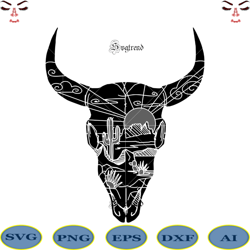 Download Cow Head Tattoo Pattern Vector Desert Scene Steer Skull Svg Skull Cow Face Svg Desert Scene