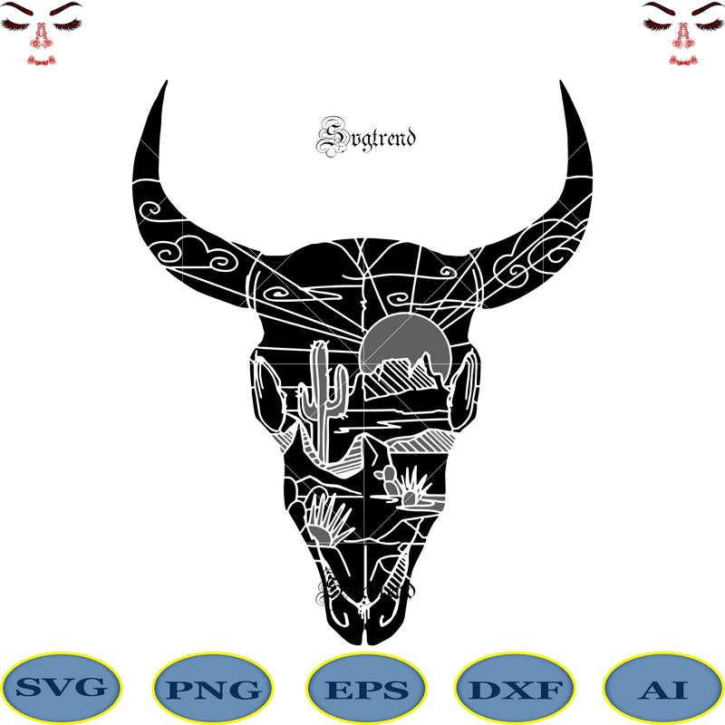 Cow head tattoo pattern vector, Desert Scene Steer Skull Svg, Skull Cow