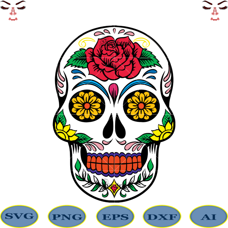 Skull with flower vector, Sugar Skull Svg, Skull Svg, Skull vector, Sugar skull art vector, Skull with flower Svg, Skull Tattoos Svg, Halloween, Day of the dead Svg, Calavera Svg,