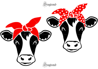 2 bundles of cow heads, Cow head bundle logo, Cow head with bandana svg png eps dxf, Cow face Svg, Cow head svg, Farm svg, heifer svg, Cow face clipart,