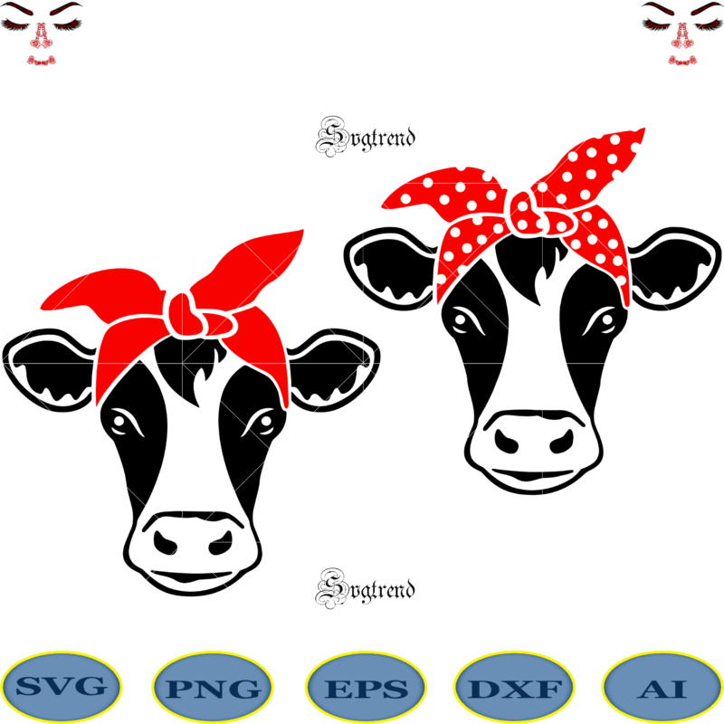 2 bundles of cow heads, Cow head bundle logo, Cow head with bandana svg png eps dxf, Cow face Svg, Cow head svg, Farm svg, heifer svg, Cow face clipart,