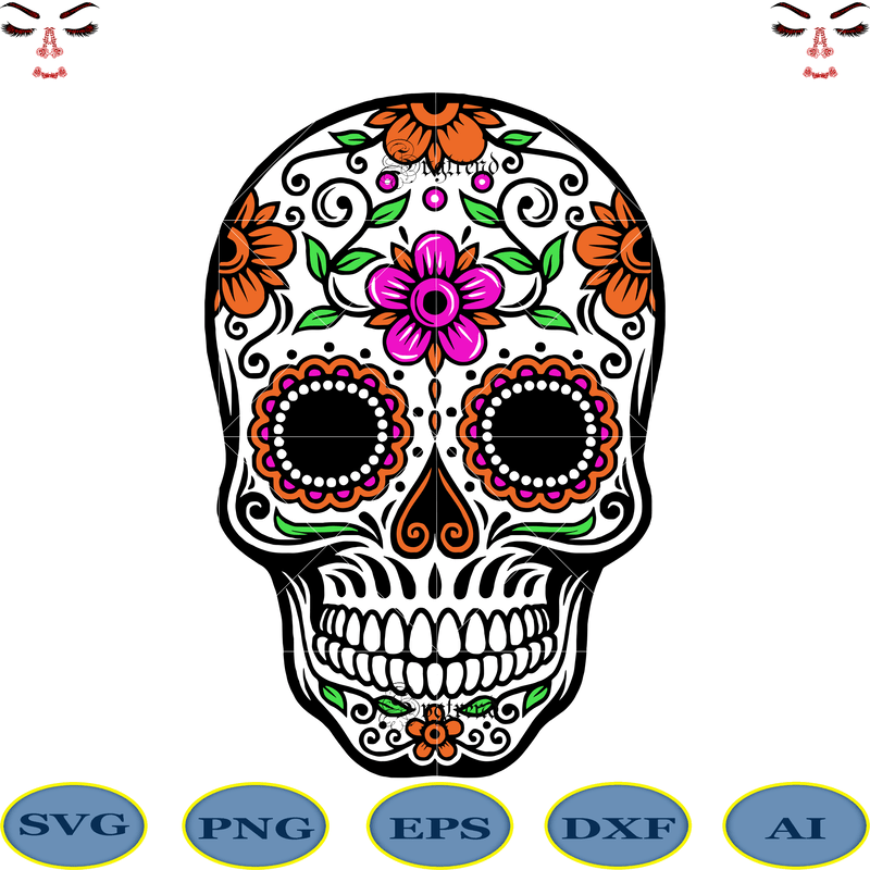 Skull with flower vector, Sugar Skull Svg, Skull Svg, Skull vector