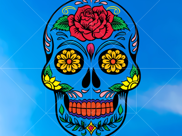 Skull with flower vector, sugar skull svg, skull svg, skull vector, sugar skull art vector, skull with flower svg, skull tattoos svg, halloween, day of the dead svg, calavera svg,