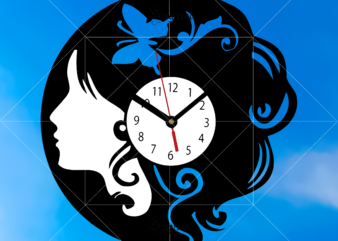 Clock Svg, Clock has a girl’s face Svg, Wall Clock Svg, Butterfly Svg, Vinyl record membership club Svg, Subscription service for music discovery Svg, vinyl record membership club logo t shirt vector file