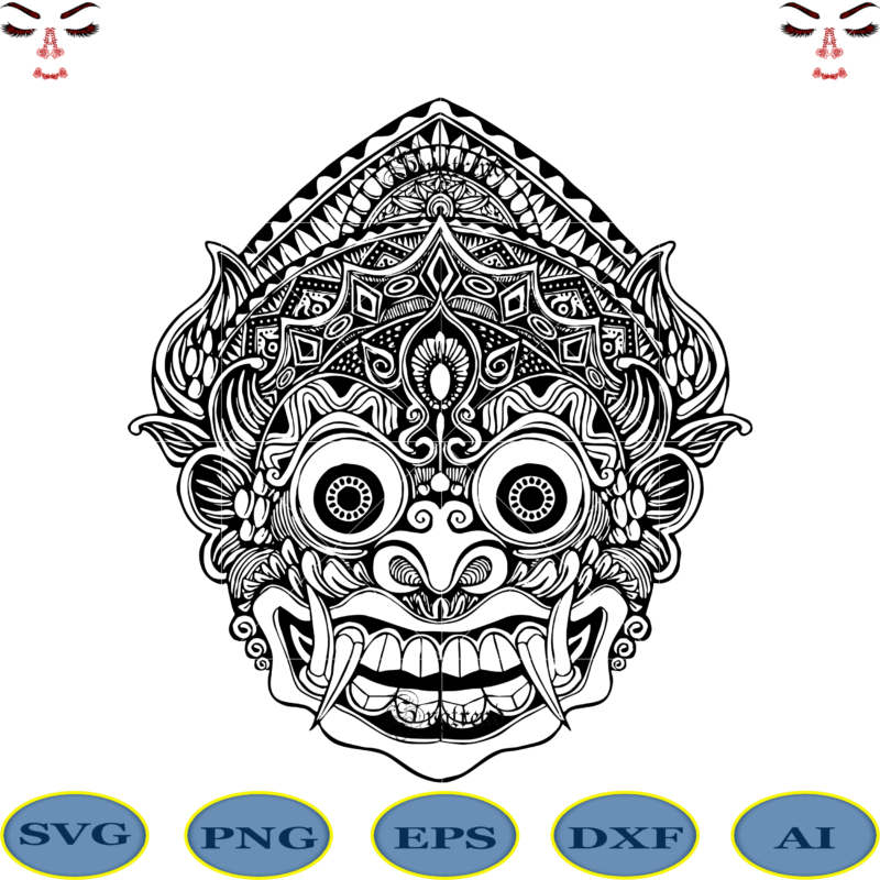 Barong Svg, Barong logo, Barong skulls are used for Halloween makeup and vector tattoos, Skulls are used to dress up during Halloween, Barong mask drawing Svg, Barong vector Art, Devil