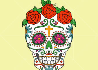 Sugar Skull With Roses vector, Roses Svg, Skull With Roses Svg, Skull With Roses vector, Skull With Roses logo, Sugar skull Svg, Sugar skull art vector, Skull Png, Skull Svg,