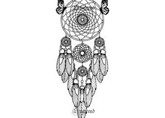 Dream catchers Svg, Feather svg, Butterfly perched on circle Svg, Wall hanging indian Svg, Tattoo Artist Svg, Mandala art logo
