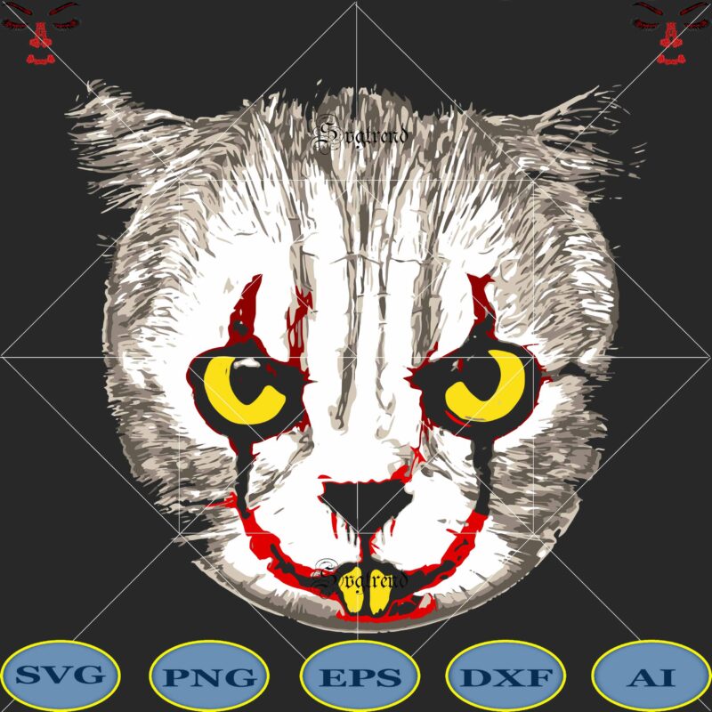 Scary cat face in halloween day Svg, Spooky cat face Svg, Scary cat masks in halloween holidays Svg, Scary cat masks in halloween holidays vector, Dark angel of death vector,