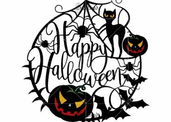 Pumpkins and cats welcome you on Halloween Svg, Happy Halloween logo , Halloween vector, Shadow of death vector, Skulls are used to dress up during Halloween Svg, Halloween death Svg, Devil vector illustration vector, Happy Halloween Svg.