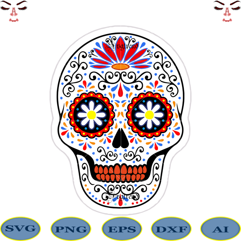 Sugar Skull Svg, Skull Svg, Skull vector, Sugar skull art vector, Skull with flower Svg, Skull Tattoos Svg, Halloween, Day of the dead Svg, Calavera Svg, Mandala Skull, Mexican Skull