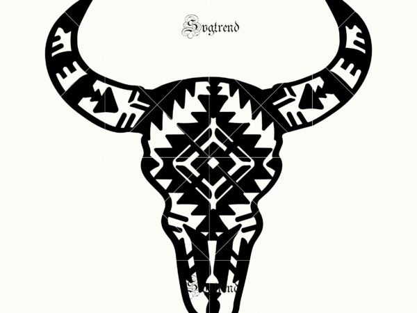 Cow skull svg, cow skull logo, cow face svg, heifer svg, cow head tattoo pattern vector, mandala svg, cow skull with aztec pattern farmhouse svg dxf png eps ai