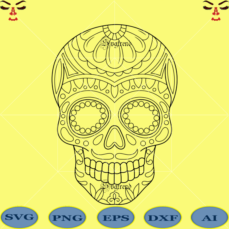 Sugar Skull With Flower Svg, Sugar skull Svg, Halloween logo, Sugar Skull With Flower vector, Sugar Skull With Flower logo, Sugar skull art vector, Skull Png, Skull Svg, Skull vector,