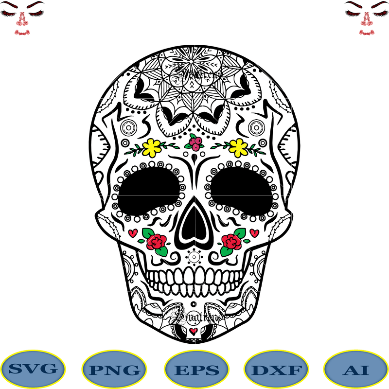 Download Sugar Skull Svg, Skull Svg, Skull vector, Sugar skull art ...
