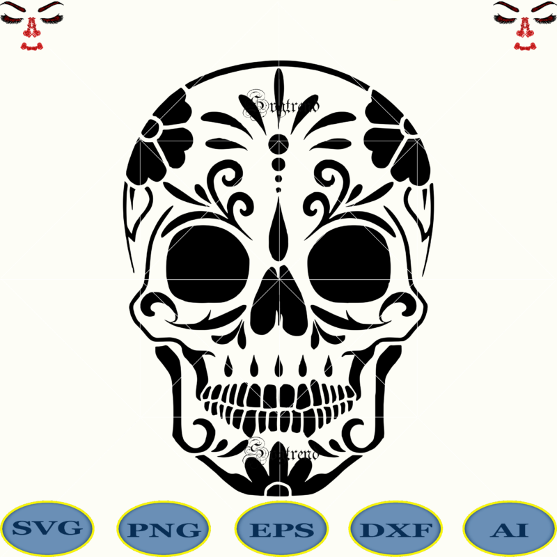 Skull logo, Skull Png, Skull svg, skull vector, Sugar skull art vector, Sugar Skull svg, Sugar Skull With Flower logo, Sugar skull with Flower Svg, Sugar skull with Flower vector,