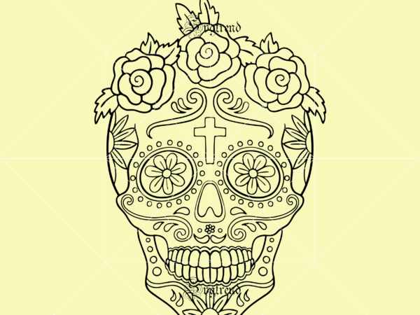 Sugar skull with roses vector, roses svg, skull with roses svg, sugar skull svg, sugar skull art vector, skull png, skull svg, skull vector, skull logo, day of the dead