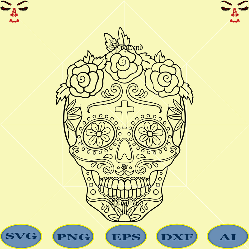 Download Sugar Skull With Roses vector, Roses Svg, Skull With Roses ...
