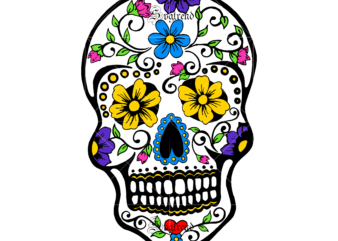 Skull with flower vector, Sugar Skull Svg, Skull Svg, Skull vector, Sugar skull art vector, Skull with flower Svg, Skull Tattoos Svg, Halloween, Day of the dead Svg, Calavera Svg,