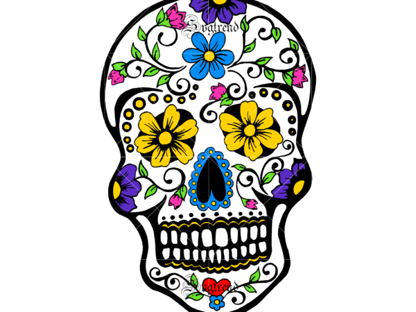 Skull with flower vector, sugar skull svg, skull svg, skull vector, sugar skull art vector, skull with flower svg, skull tattoos svg, halloween, day of the dead svg, calavera svg,