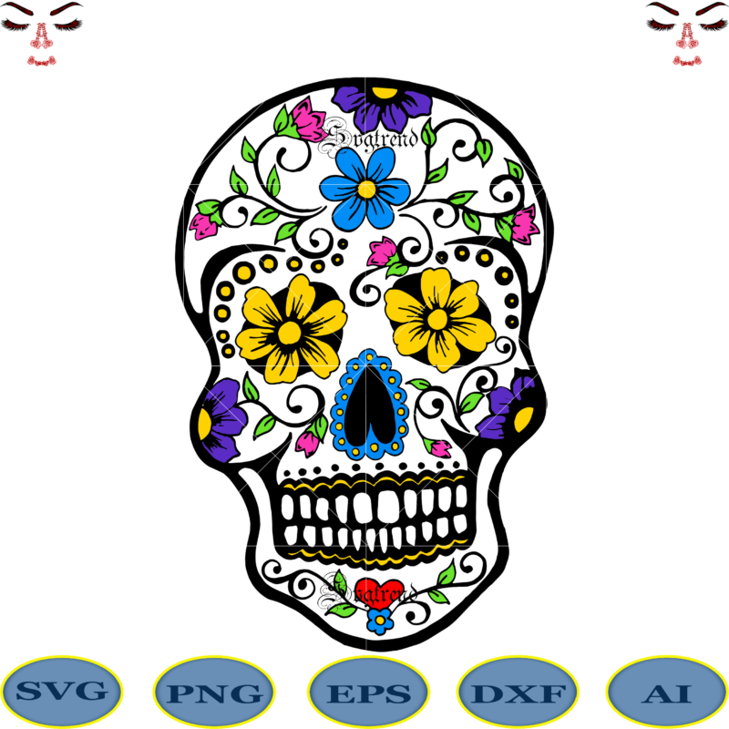 Skull with flower vector, Sugar Skull Svg, Skull Svg, Skull vector, Sugar skull art vector, Skull with flower Svg, Skull Tattoos Svg, Halloween, Day of the dead Svg, Calavera Svg,