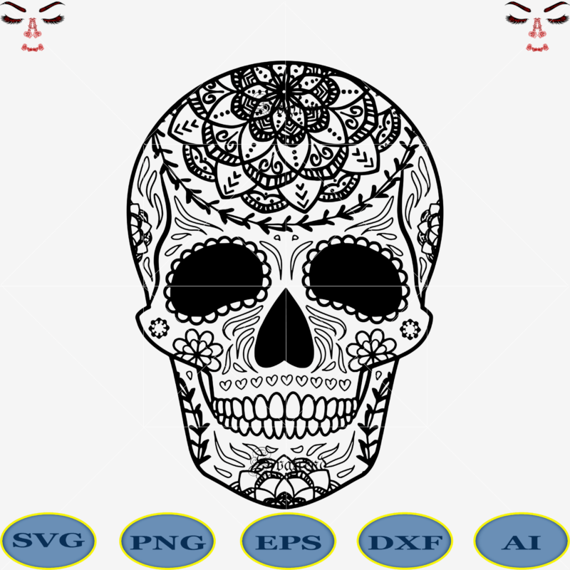Sugar Skull Svg, Skull Svg, Skull vector, Sugar skull art vector, Skull with flower Svg, Skull Tattoos Svg, Halloween, Day of the dead Svg, Calavera Svg, Mandala Skull, Mexican Skull